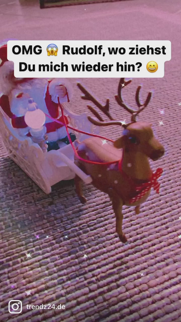 Schlitten Santa - Fährt herum mit Rudolf dem Rentier und Musik